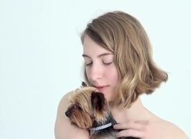 Hot Naked Blonde Cuddling Her Puppy