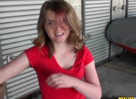 Teen cutie sucking a flannel for money thither the garage